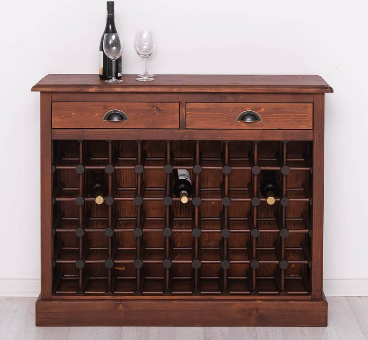 Weinschrank aus Massivholz mit zwei Schubladen | Sideboard mit Platz für 45 Flaschen - Vintage Blau