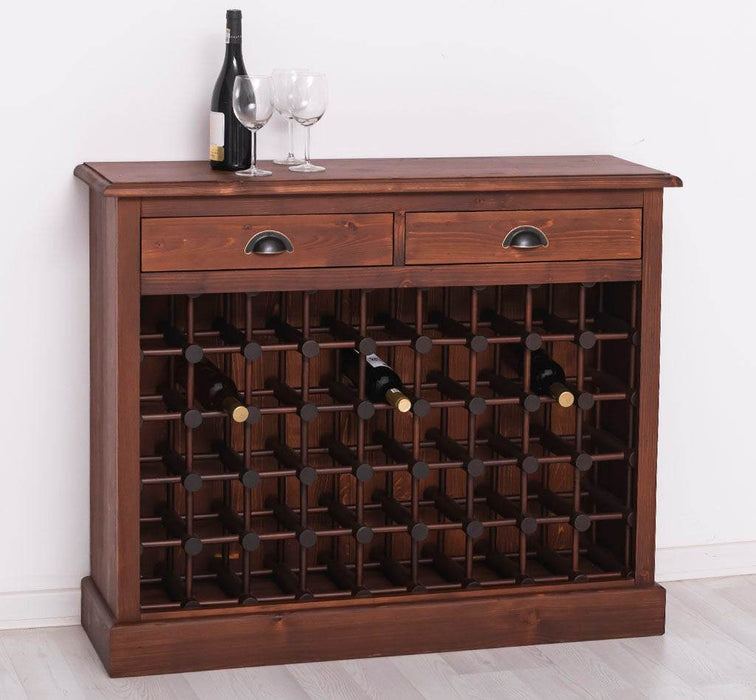 Weinschrank aus Massivholz mit zwei Schubladen | Sideboard mit Platz für 45 Flaschen - Vintage Blau