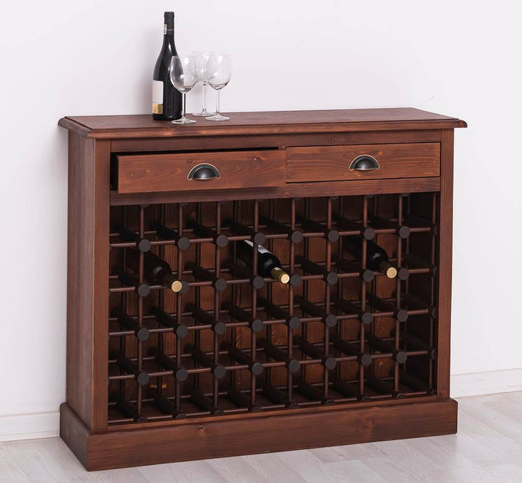 Weinschrank aus Massivholz mit zwei Schubladen | Sideboard mit Platz für 45 Flaschen - Vintage Blau