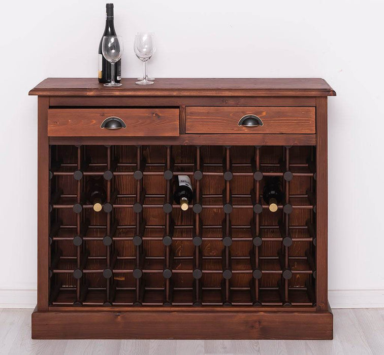 Weinschrank aus Massivholz mit zwei Schubladen | Sideboard mit Platz für 45 Flaschen - Vintage Blau