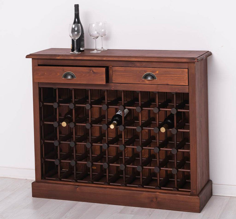 Weinschrank aus Massivholz mit zwei Schubladen | Sideboard mit Platz für 45 Flaschen - Vintage Blau