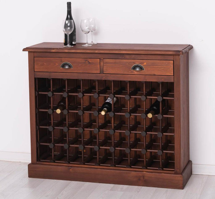 Weinschrank aus Massivholz mit zwei Schubladen | Sideboard mit Platz für 45 Flaschen - Vintage Blau