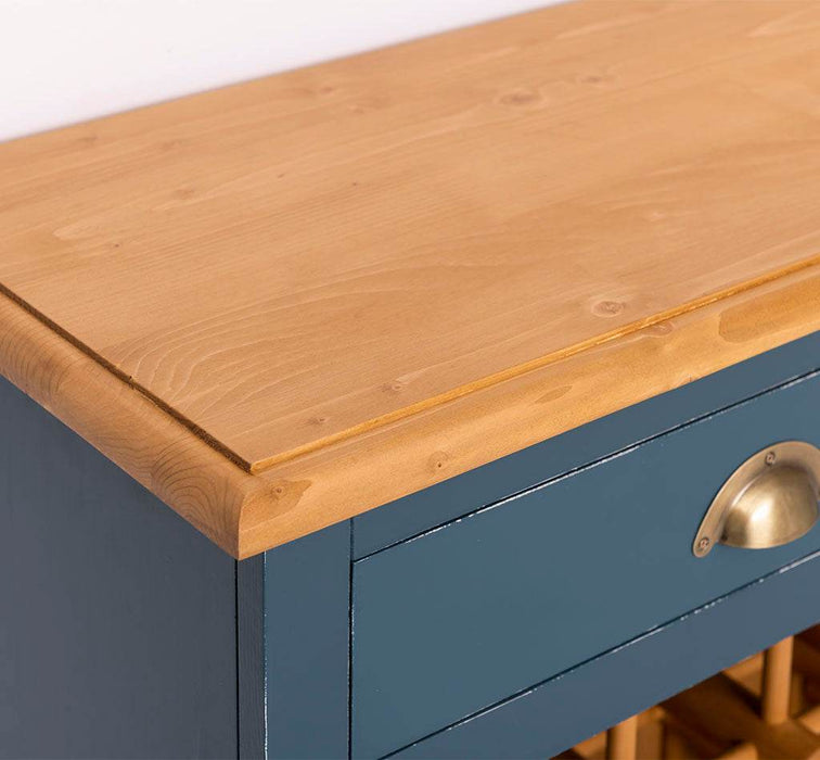 Weinschrank aus Massivholz mit zwei Schubladen | Sideboard mit Platz für 45 Flaschen - Vintage Blau