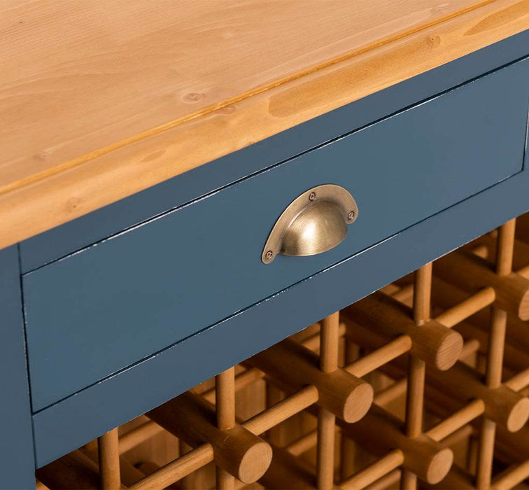 Weinschrank aus Massivholz mit zwei Schubladen | Sideboard mit Platz für 45 Flaschen - Vintage Blau