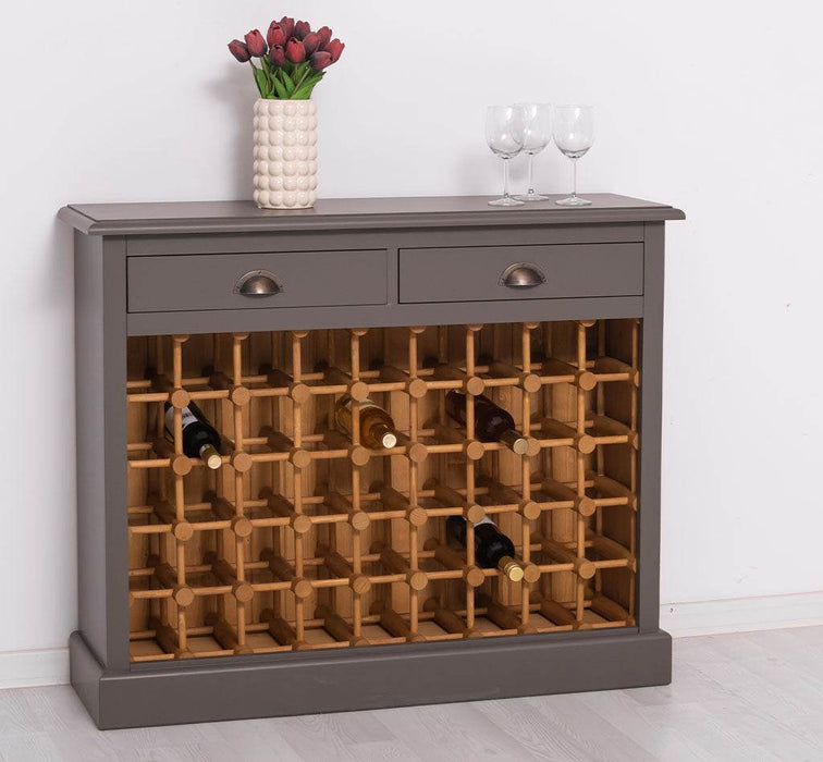 Weinschrank aus Massivholz mit zwei Schubladen | Sideboard mit Platz für 45 Flaschen - Vintage Blau