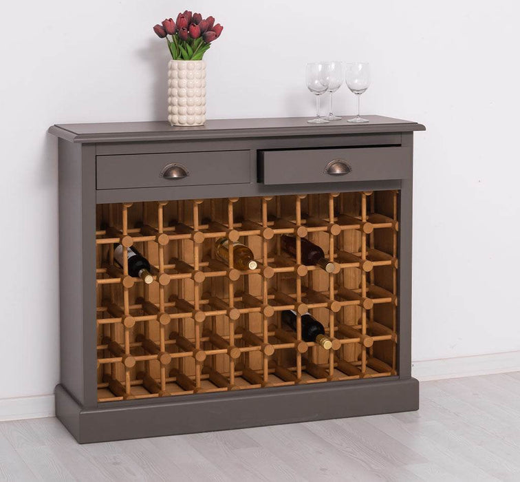 Weinschrank aus Massivholz mit zwei Schubladen | Sideboard mit Platz für 45 Flaschen - Vintage Blau