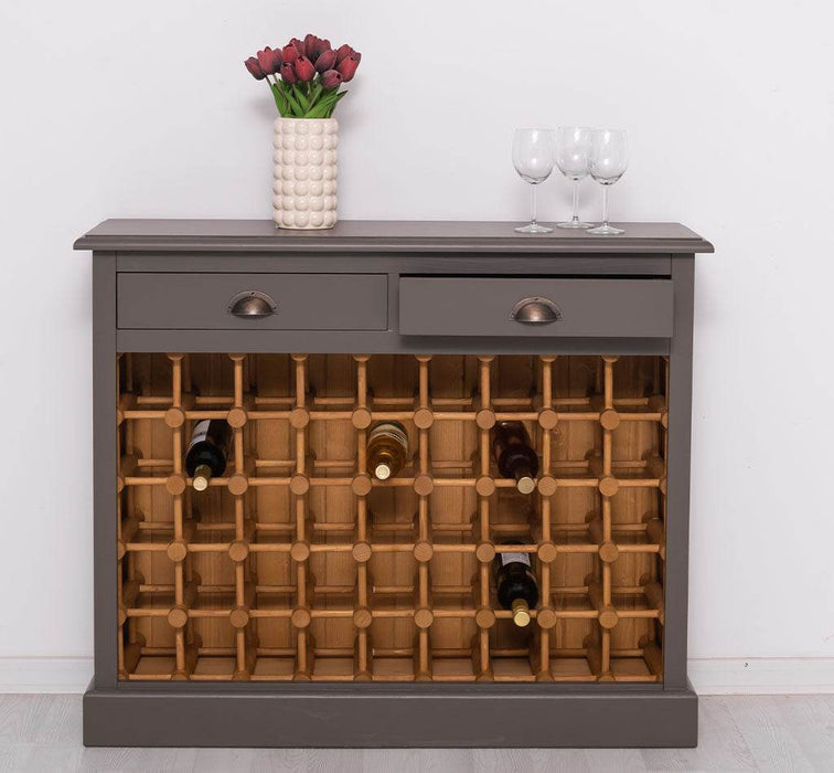 Weinschrank aus Massivholz mit zwei Schubladen | Sideboard mit Platz für 45 Flaschen - Vintage Blau