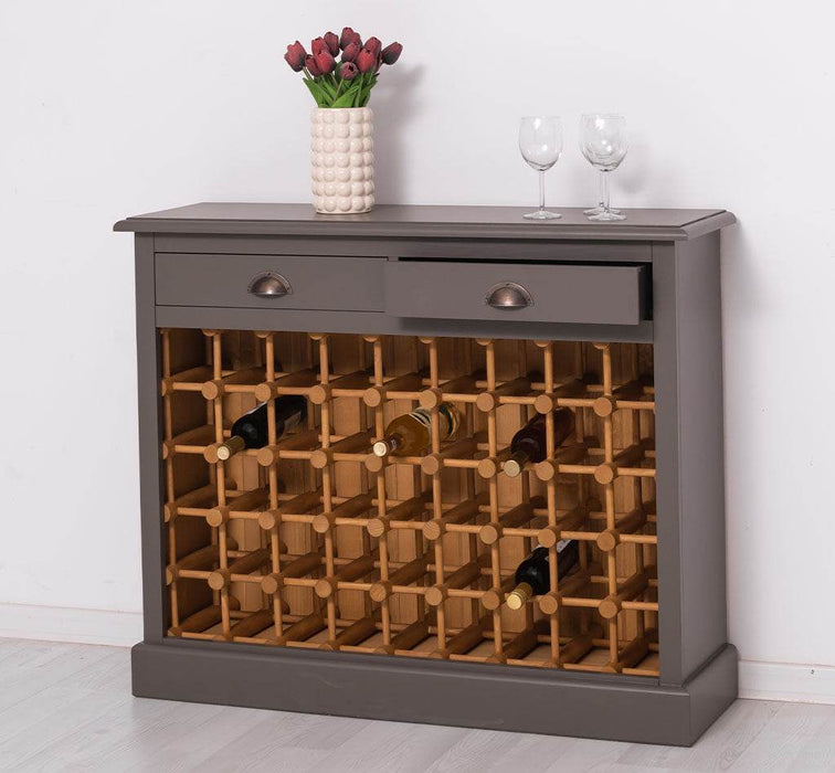 Weinschrank aus Massivholz mit zwei Schubladen | Sideboard mit Platz für 45 Flaschen - Vintage Blau