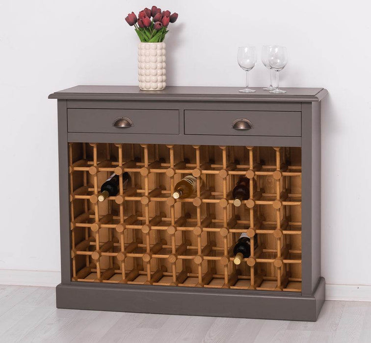 Weinschrank aus Massivholz mit zwei Schubladen | Sideboard mit Platz für 45 Flaschen - Vintage Blau