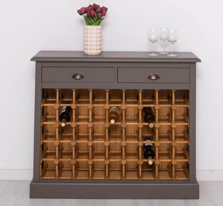 Weinschrank aus Massivholz mit zwei Schubladen | Sideboard mit Platz für 45 Flaschen - Vintage Blau