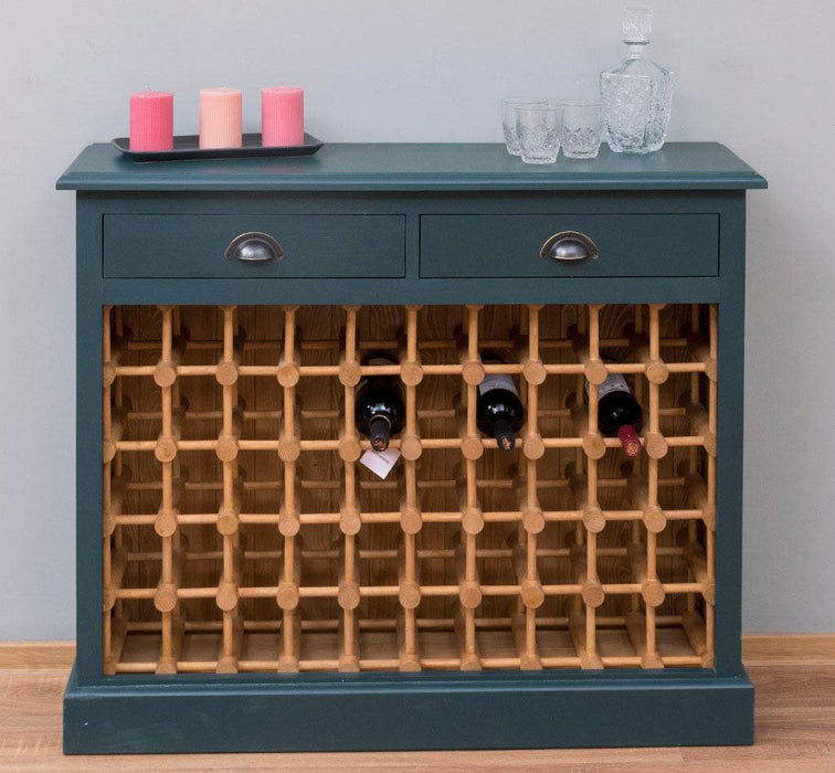 Weinschrank aus Massivholz mit zwei Schubladen | Sideboard mit Platz für 45 Flaschen - Vintage Blau