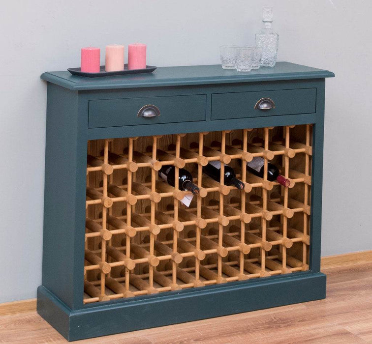 Weinschrank aus Massivholz mit zwei Schubladen | Sideboard mit Platz für 45 Flaschen - Vintage Blau