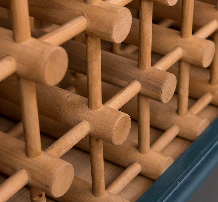 Weinschrank aus Massivholz mit zwei Schubladen | Sideboard mit Platz für 45 Flaschen - Vintage Blau
