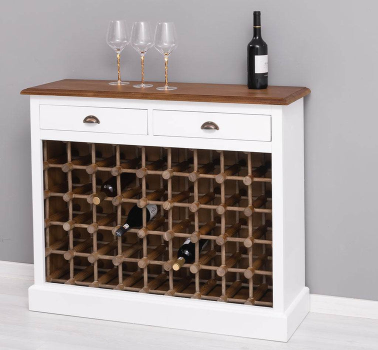 Weinschrank aus Massivholz mit zwei Schubladen | Sideboard mit Platz für 45 Flaschen - Vintage Blau