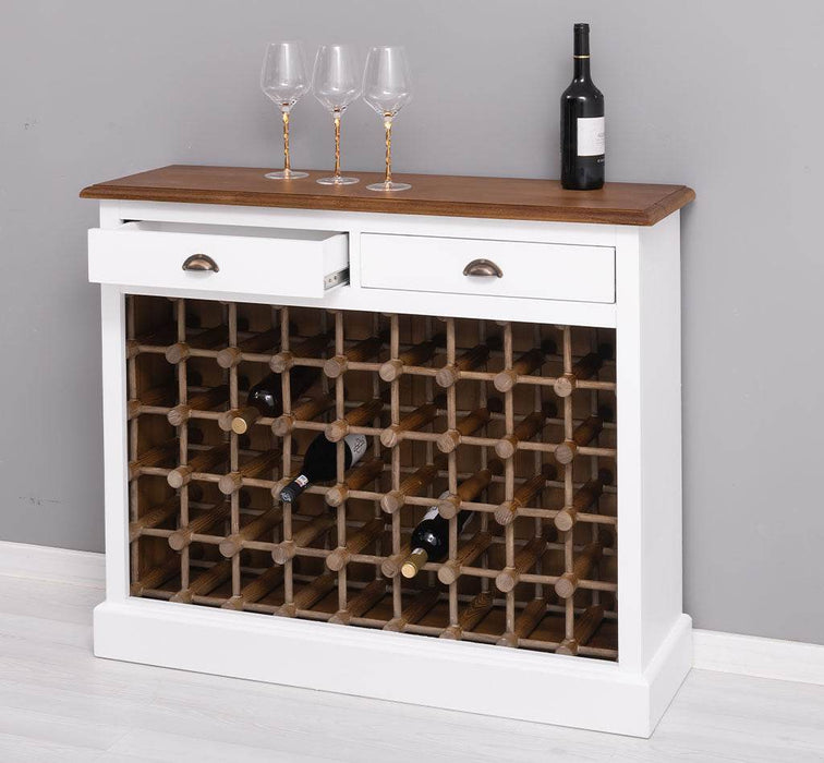 Weinschrank aus Massivholz mit zwei Schubladen | Sideboard mit Platz für 45 Flaschen - Vintage Blau