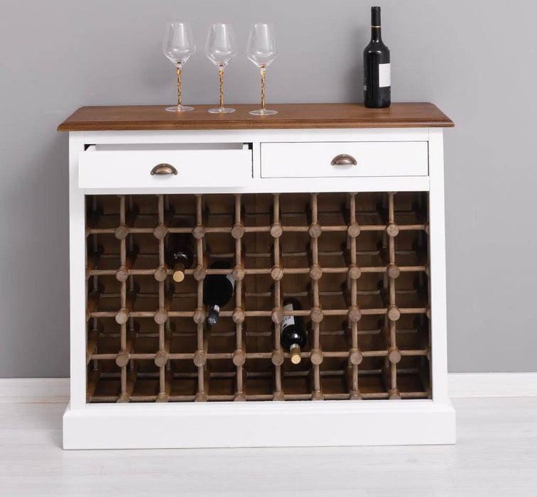 Weinschrank aus Massivholz mit zwei Schubladen | Sideboard mit Platz für 45 Flaschen - Vintage Blau