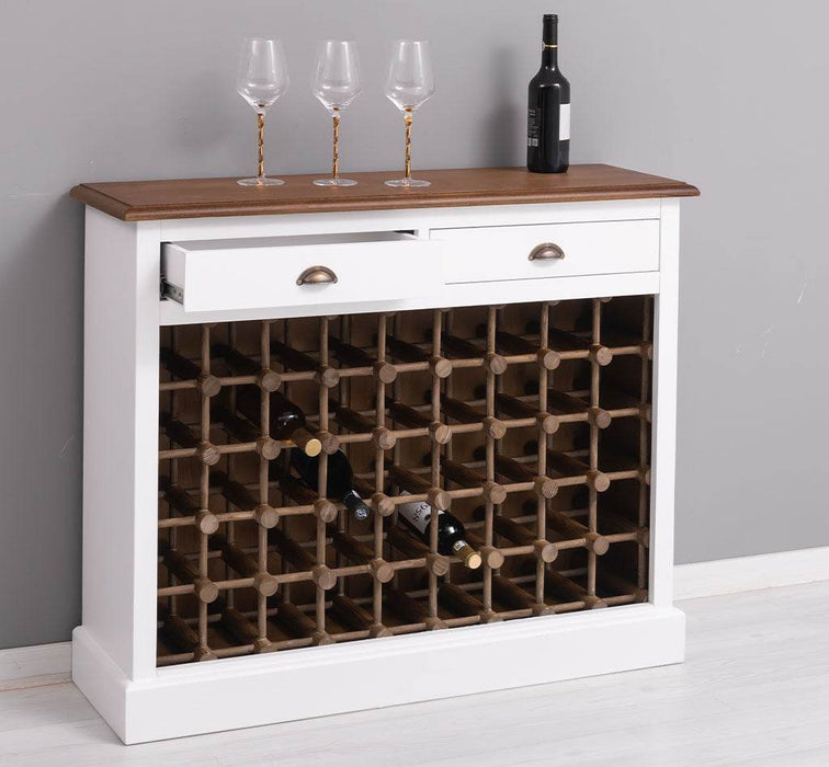 Weinschrank aus Massivholz mit zwei Schubladen | Sideboard mit Platz für 45 Flaschen - Vintage Blau