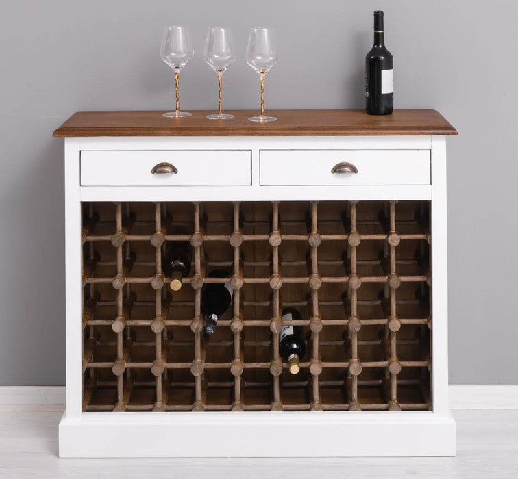 Weinschrank aus Massivholz mit zwei Schubladen | Sideboard mit Platz für 45 Flaschen - Vintage Blau