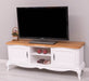 TV Sideboard aus Massivholz mit 2 Türen | Kommode mit geschwungenen Füßen | Eichenplatte - 