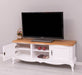 TV Sideboard aus Massivholz mit 2 Türen | Kommode mit geschwungenen Füßen | Eichenplatte - 