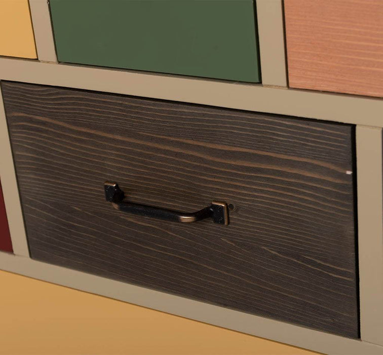 Apothekerschrank - Kommode aus Massivholz mit 13 Schubladen - mehrfarbig - Gewachst - Blaugrau