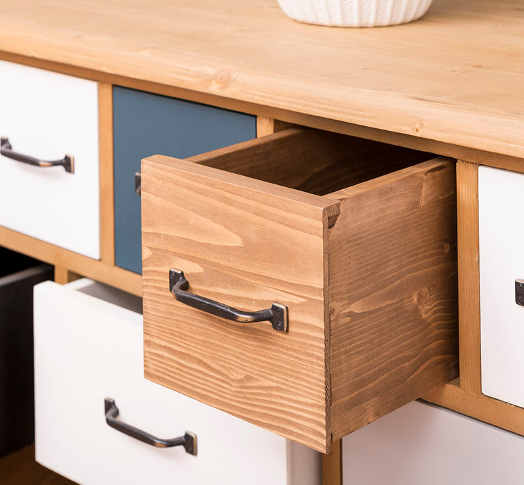 Apothekerschrank - Kommode aus Massivholz mit 13 Schubladen - mehrfarbig - Gewachst - Blaugrau