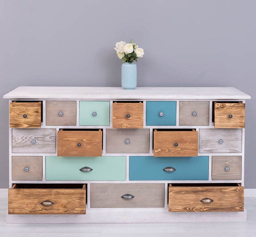 Apothekerschrank aus Massivholz mit 19 Schubladen - Mehrfarbig - Gebürstet | Multi