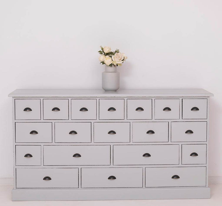Apothekerschrank aus Massivholz im Landhausstil mit 19 Schubladen - Vintage - Grau