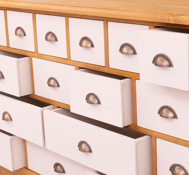 Apothekerschrank aus Massivholz im Landhausstil mit 19 Schubladen - Gewachst - Weiß