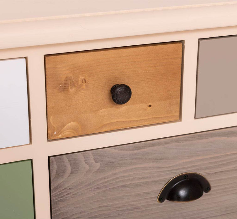 Apothekerschrank aus Massivholz mit 13 Schubladen - mehrfarbige Kommode - Multi Creme - Eichentop