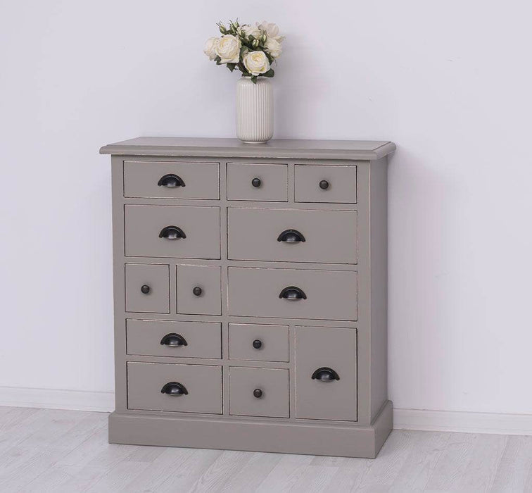 Apothekerschrank aus Massivholz mit 13 Schubladen - mehrfarbige Kommode - Multi Creme - Eichentop