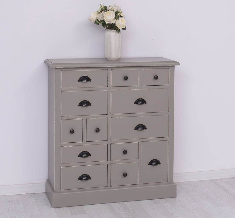 Apothekerschrank aus Massivholz mit 13 Schubladen - mehrfarbige Kommode - Multi Creme - Eichentop