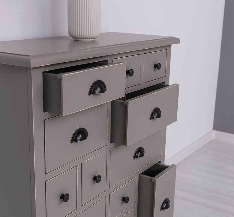 Apothekerschrank aus Massivholz mit 13 Schubladen - mehrfarbige Kommode - Multi Creme - Eichentop