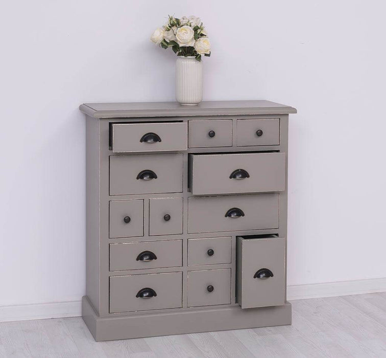Apothekerschrank aus Massivholz mit 13 Schubladen - mehrfarbige Kommode - Multi Creme - Eichentop
