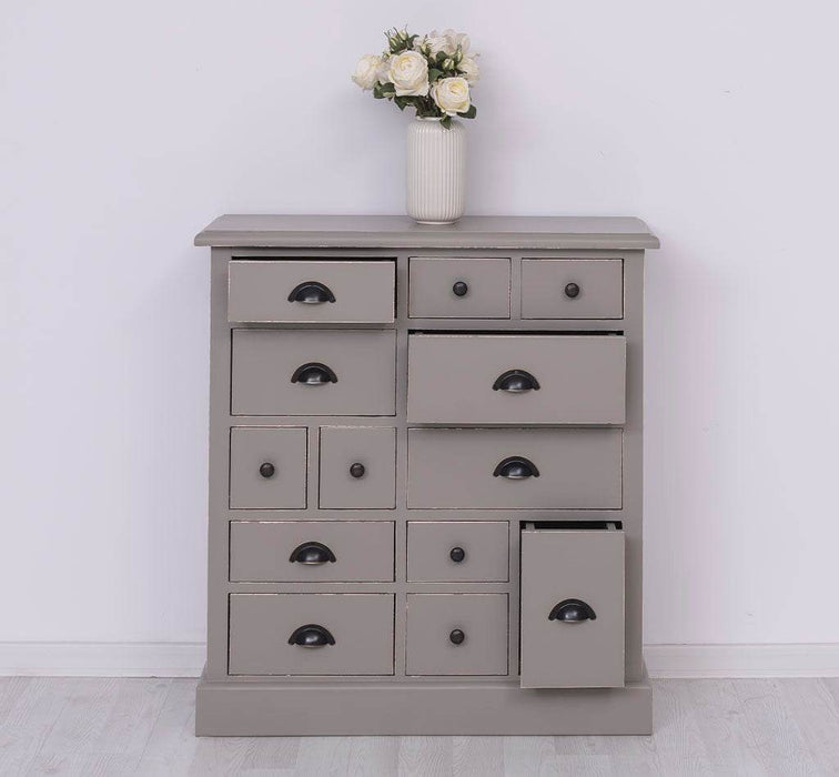 Apothekerschrank aus Massivholz mit 13 Schubladen - mehrfarbige Kommode - Multi Creme - Eichentop