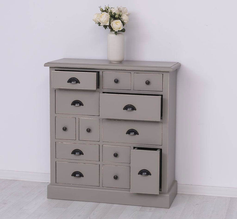 Apothekerschrank aus Massivholz mit 13 Schubladen - mehrfarbige Kommode - Multi Creme - Eichentop