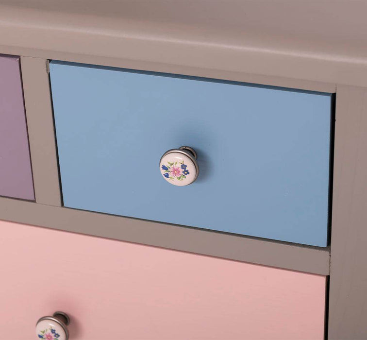 Apothekerschrank aus Massivholz mit 13 Schubladen - mehrfarbige Kommode - Multi Creme - Eichentop
