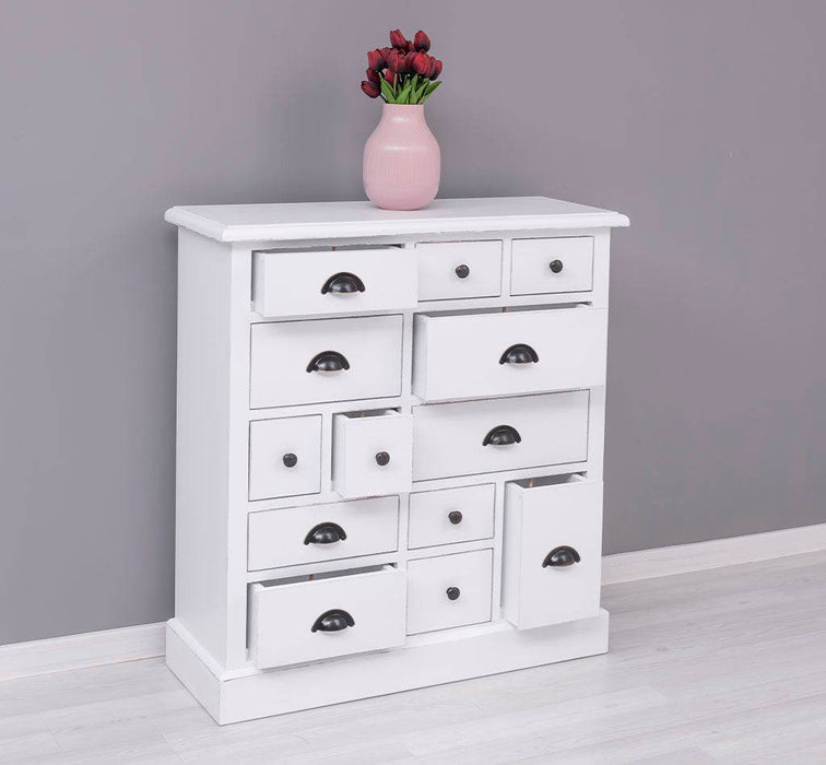Apothekerschrank aus Massivholz mit 13 Schubladen - mehrfarbige Kommode - Multi Creme - Eichentop