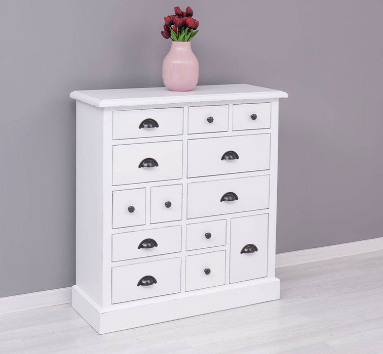 Apothekerschrank aus Massivholz mit 13 Schubladen - mehrfarbige Kommode - Multi Creme - Eichentop