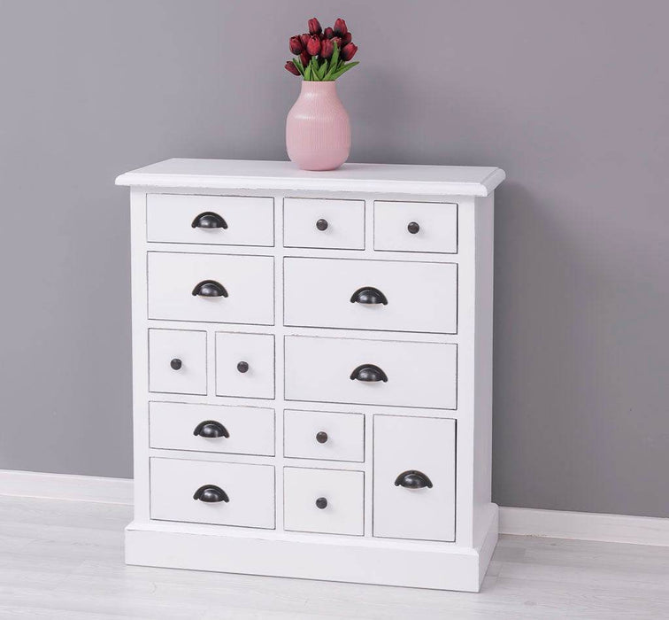 Apothekerschrank aus Massivholz mit 13 Schubladen - mehrfarbige Kommode - Multi Creme - Eichentop