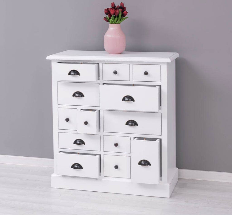 Apothekerschrank aus Massivholz mit 13 Schubladen - mehrfarbige Kommode - Multi Creme - Eichentop
