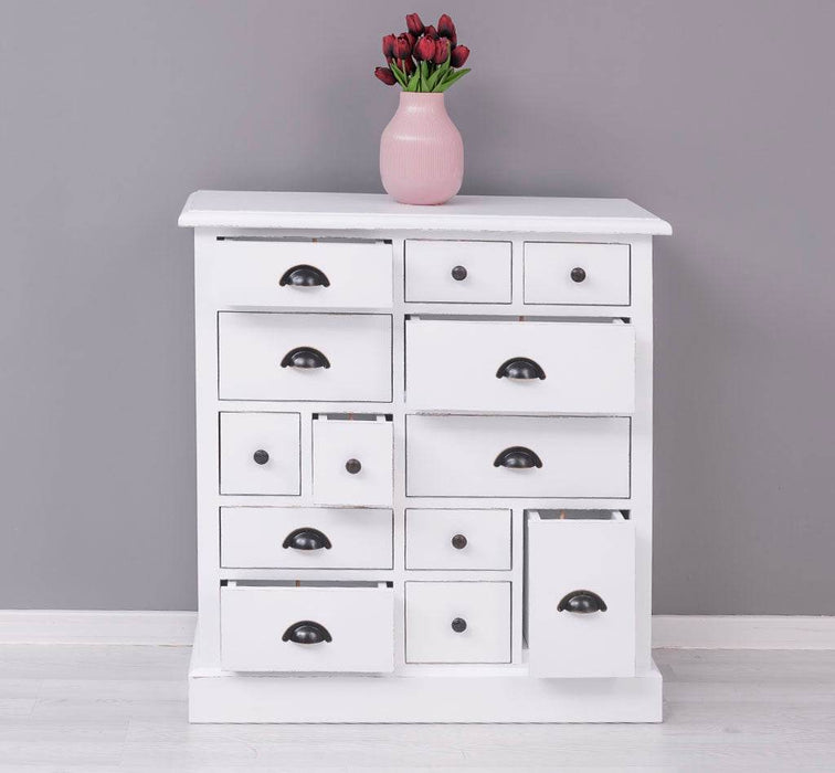 Apothekerschrank aus Massivholz mit 13 Schubladen - mehrfarbige Kommode - Multi Creme - Eichentop