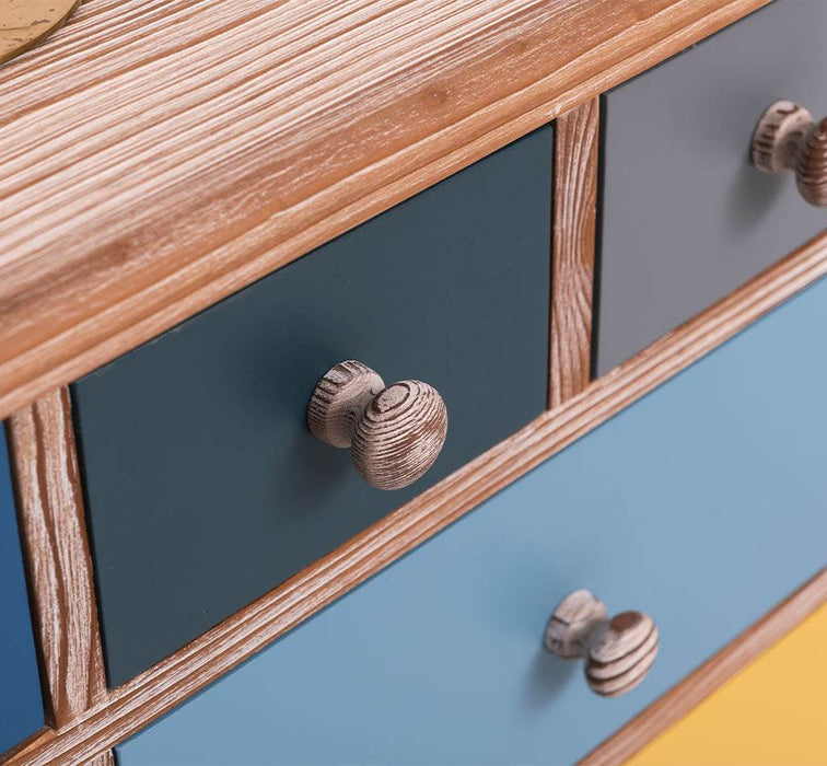 Apothekerschrank aus Massivholz mit 13 Schubladen - mehrfarbige Kommode - Multi Creme - Eichentop