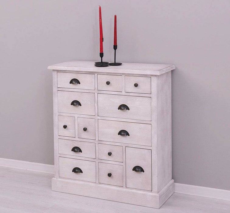 Apothekerschrank aus Massivholz mit 13 Schubladen - mehrfarbige Kommode - Multi Creme - Eichentop