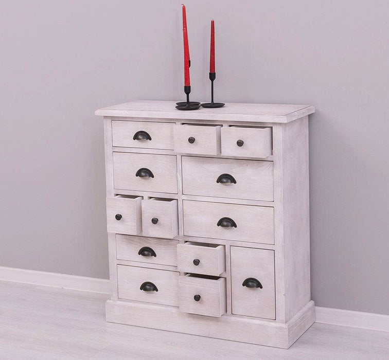 Apothekerschrank aus Massivholz mit 13 Schubladen - mehrfarbige Kommode - Multi Creme - Eichentop