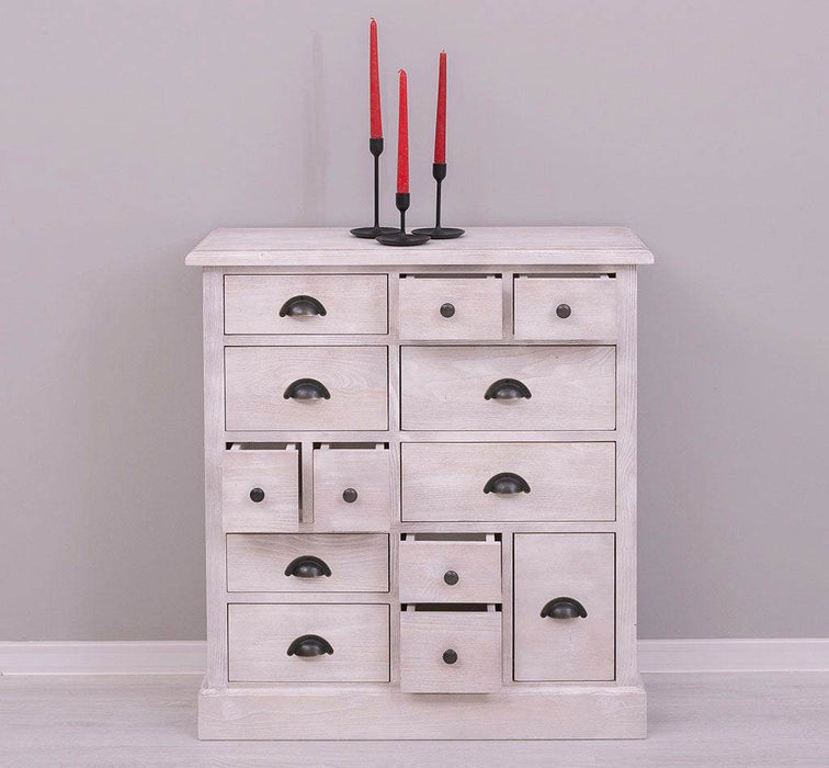 Apothekerschrank aus Massivholz mit 13 Schubladen - mehrfarbige Kommode - Multi Creme - Eichentop