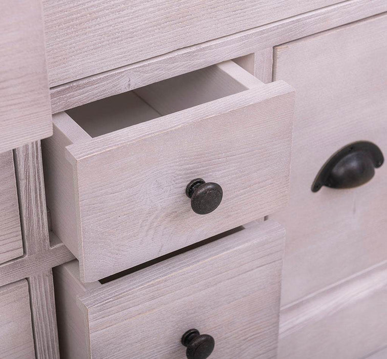 Apothekerschrank aus Massivholz mit 13 Schubladen - mehrfarbige Kommode - Multi Creme - Eichentop