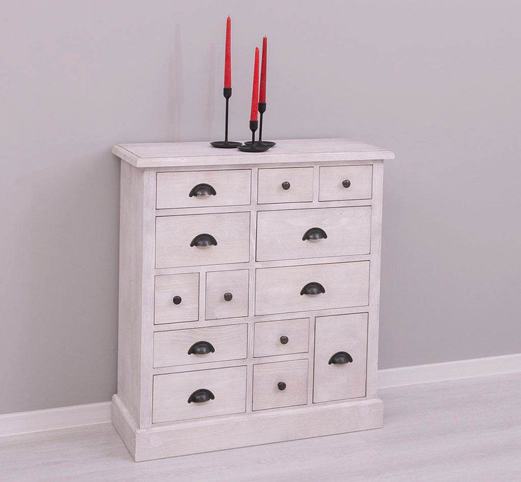 Apothekerschrank aus Massivholz mit 13 Schubladen - mehrfarbige Kommode - Multi Creme - Eichentop