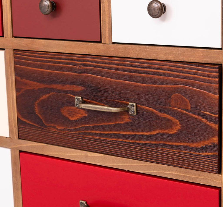 Apothekerschrank aus Massivholz mit 13 Schubladen - mehrfarbige Kommode - Multi Creme - Eichentop