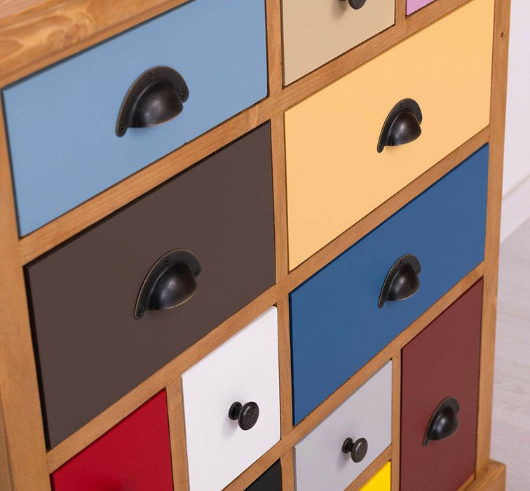 Apothekerschrank aus Massivholz mit 13 Schubladen - mehrfarbige Kommode - Multi Creme - Eichentop